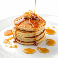 ancakes with maple syrup on it with white background