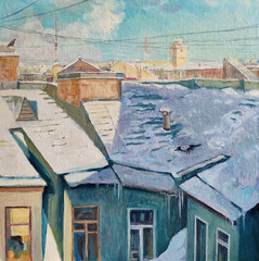 Frost in Saint-Petersburg, oil painting