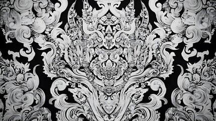 Obraz premium Abstract monochrome pattern, intricate swirling designs with a fluid texture, suitable for backgrounds or artistic projects.