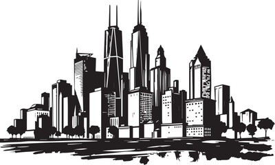 Obraz premium City landscape. Line urban backdrop. Different buildings on street, outline cityscape hand sketch, flat houses. Hand drawn vector illustration