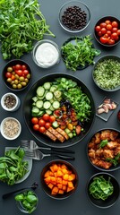 Delicious wholesome salad recipes bright kitchen scene food photography vibrant ingredients aerial view healthy eating concept