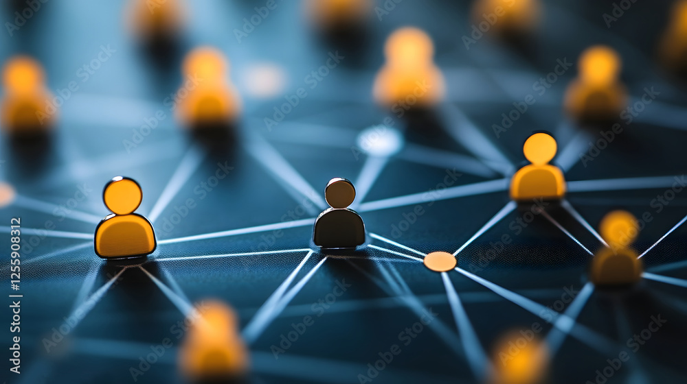 Aufkleber Interconnected network of abstract digital figures in various colors and positions symbolizing communication in a digital or technology driven environment