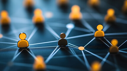 Interconnected network of abstract digital figures in various colors and positions symbolizing communication in a digital or technology driven environment