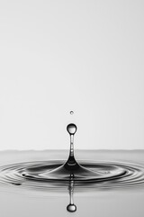 Artistic capture of water droplet creating ripple effect in grayscale.
