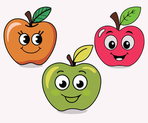 3 Different Color Cute Apple with Smile Face for Kids