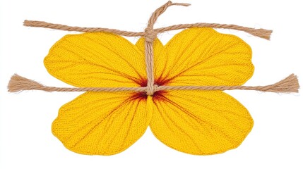 Obraz premium Delicate Yellow Pressed Flower Art Display with Twine String on White Background