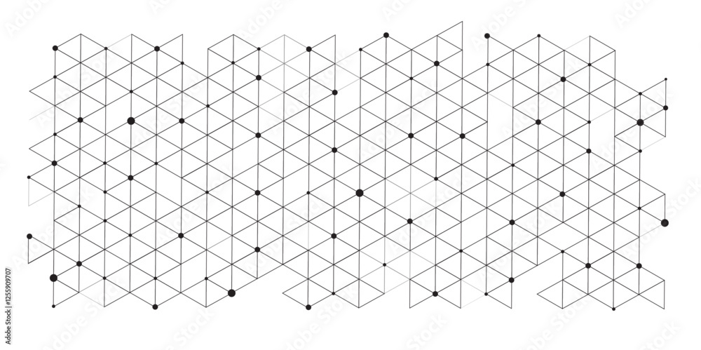 Poster Seamless abstract geometric polygonal with dots repeatable pattern swatch background. Black and white rhombus grid pattern Modern vector illustration. digital technology concept structure design.