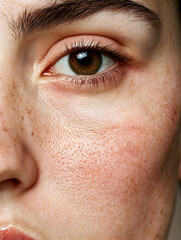 Fototapeta premium Close-up of a young woman's face highlighting natural beauty and unique features in soft lighting