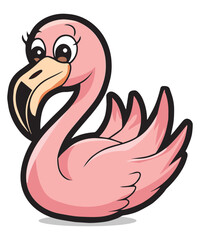 A Pink Flamingo coloring page with a pink beak walks across a white background