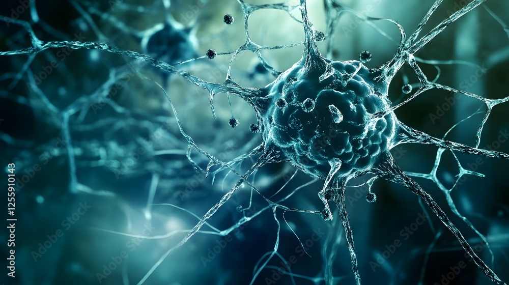 Poster intricate neural network of futuristic blue cerebral anatomy and synaptic connections representing s