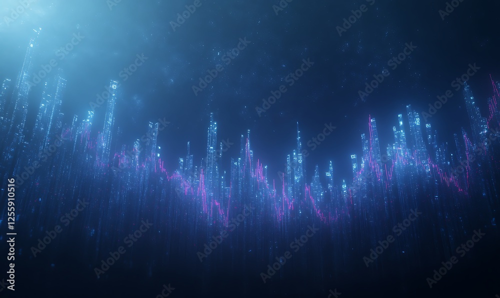 Poster an ethereal underwater scene featuring vibrant blue and purple light patterns, creating a mesmerizin