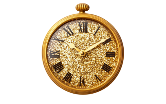 The Symbolism of a Golden Clock at Midnight Isolated on transparent background Isolated on transparent background