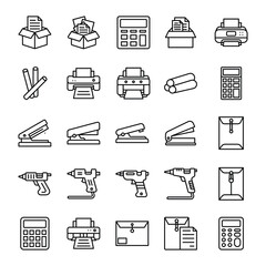 set of office supply line art vector
