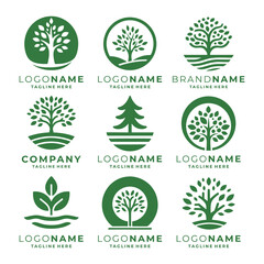 Set of tree logo template vector