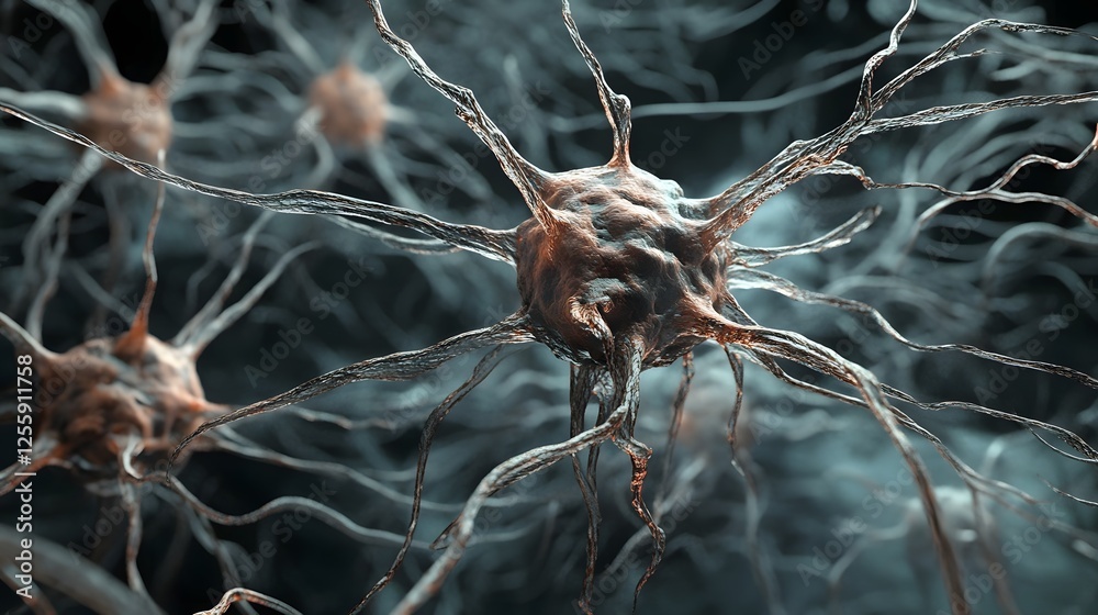 Poster intricate neuronal network with interconnected synaptic connections and signaling pathways within th
