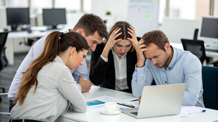 Stressed business team sitting worried about work problems in office