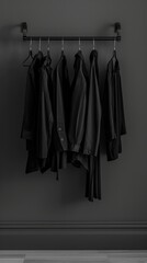 Elegant and stylish black wardrobe displayed on a clothing rack for spring.