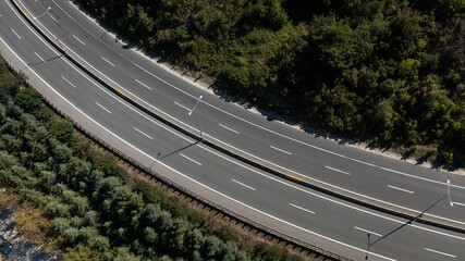 Aerial view of newly built highway by the sea