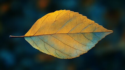 Obraz premium A Single Translucent Autumn Leaf Against A Dark Background