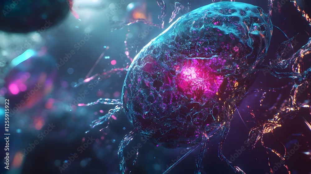 Poster Mesmerizing Cosmic Cascade of Luminous Digital Fractals and Flowing Energetic Particles   An abstract futuristic and surreal digital art visualization showcasing a dazzling array of colorful