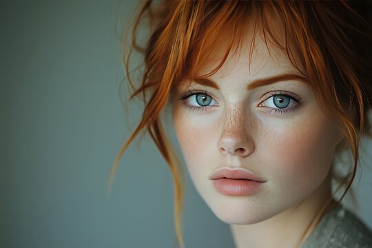 Captivating portrait of a young woman with striking red hair and blue eyes