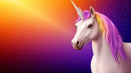 Fototapeta premium Majestic Unicorn With Colorful Mane Against A Mystical Starry Background In Fantasy Realm