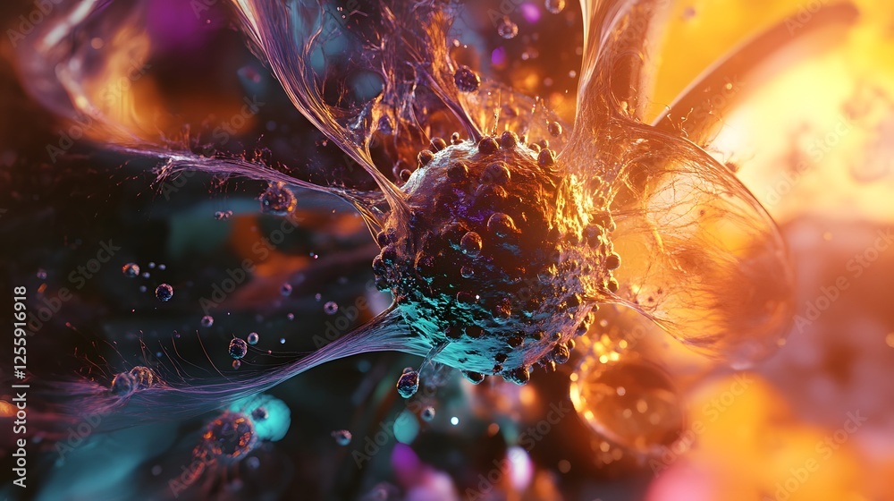 Aufkleber Mesmerizing kaleidoscopic splash of vibrant neon colors iridescent shapes and shimmering reflections in a mirrored glass surface creating a captivating and otherworldly abstract visual effect