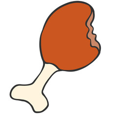 cartoon bitten fried chicken leg icon