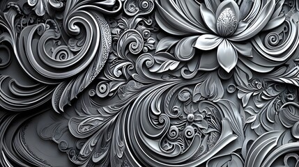 Intricate wall carving, detailed ornate design with swirling patterns, perfect for artistic inspiration or background use.
