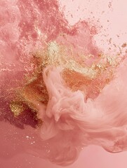 Fototapeta premium Rose gold abstract fluid art background with swirling smoke and glitter
