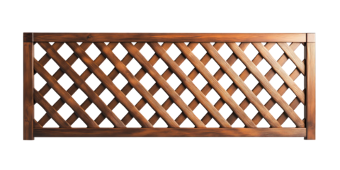 A close-up image shows a section of a brown, wooden fence panel with a diamond lattice pattern.