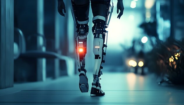 Futuristic Robot Walking in Urban Environment with Advanced Prosthetics