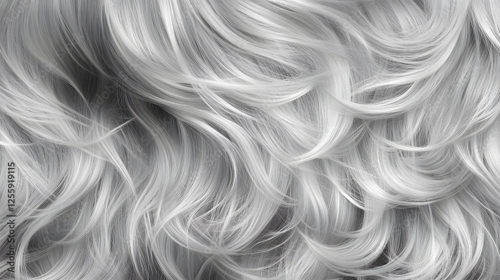 Aufkleber mesmerizing monochrome hair texture with flowing wavy patterns in shades of gray and silver the abst