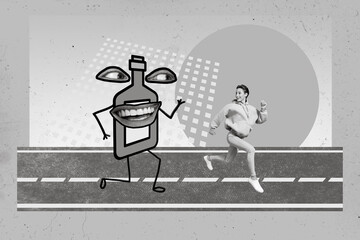 Creative photo 3d collage artwork poster picture of sporty girl avoid alco event party like sport...