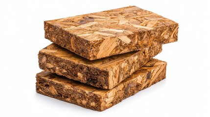 Stack of Natural Brown Wooden Planks with Unique Texture on White Background
