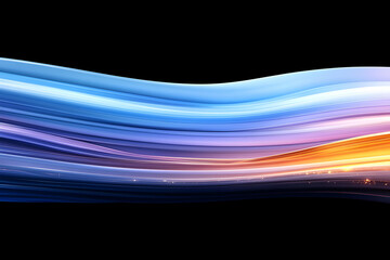 Abstract wave design of blue and gold hues swirling against black backdrop, suitable for presentations, posters, and website background use