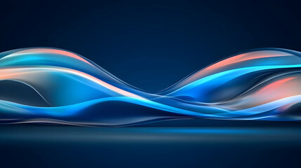 Obraz premium Abstract wave motion on dark backdrop, luminous teal and coral shades blend in a fluid, dynamic, modern design for visual background