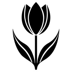 Black and White Silhouette of a Tulip flower vector illustration, Tulip icon logo illustration 
