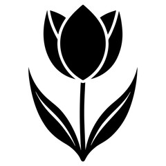 Black and White Silhouette of a Tulip flower vector illustration, Tulip icon logo illustration 