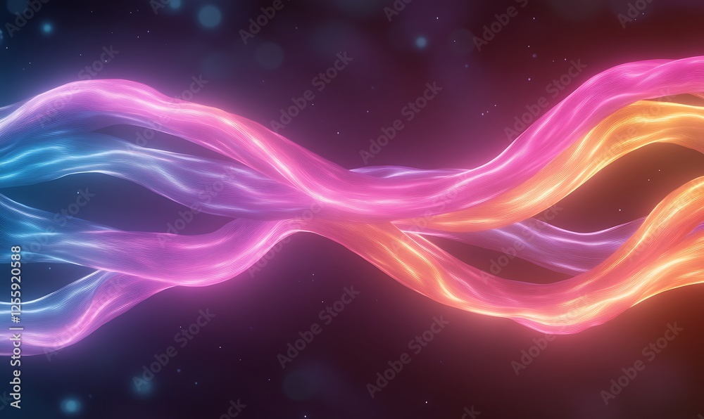 Poster a vibrant, swirling design of colorful waves in pink, blue, and orange, creating a dynamic and energ