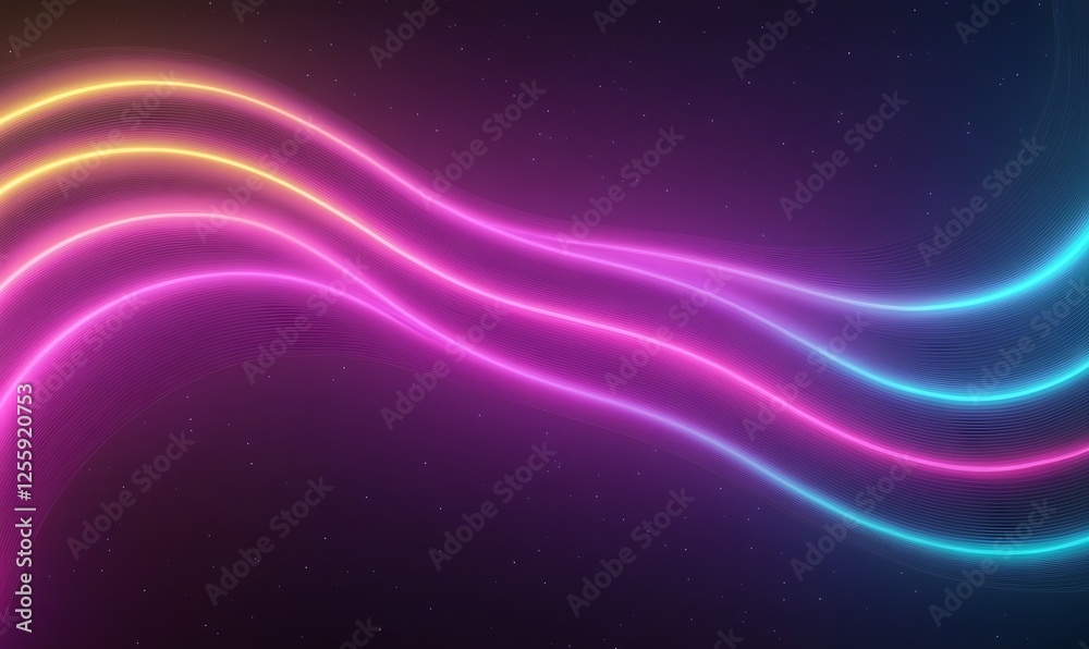 Leinwandbilder A vibrant display of colorful waves in neon hues against a dark background, creating a dynamic and modern aesthetic.