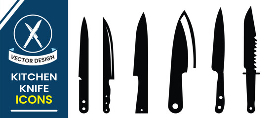 Set of knives icon, vector. Kitchen knife icon vector set design. Silhouette of kitchen knives, chef knife. Vector illustration.