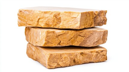 Stacked Natural Brown Wooden Blocks Isolated on White Background for Craft and Design Uses