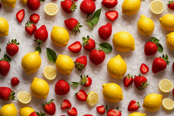 set of a lemon and strawberry in different positions