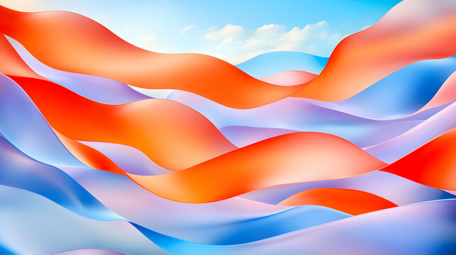 Abstract waves of orange and blue with a sky background for a modern aesthetic wallpaper or visual aid