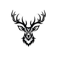 Ornate Black and White Deer Head Silhouette Vector Art Illustration Design