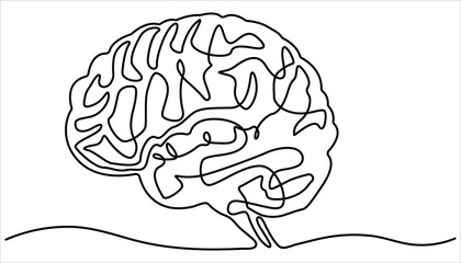 Human brain continuous one line drawing. Hand drawn minimalism style. brain line art vector illustration.