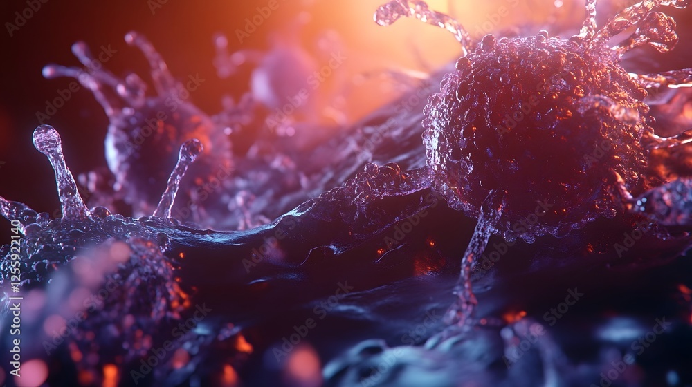 Poster microscopic close up view of viral cells microorganisms or pathogens causing infectious disease outb