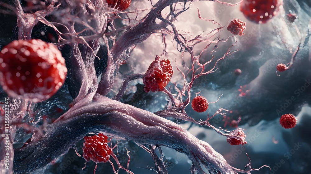 Poster microscopic digital art rendering of a deadly virus outbreak depicting the chaos and threat of a pan
