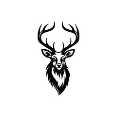 Ornate Black and White Deer Head Silhouette Vector Art Illustration Design
